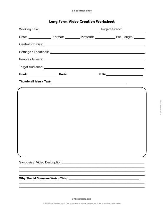 Preview of Long-Form Video Planning Worksheet