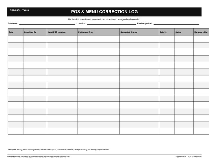 Preview of POS and Menu Correction Log