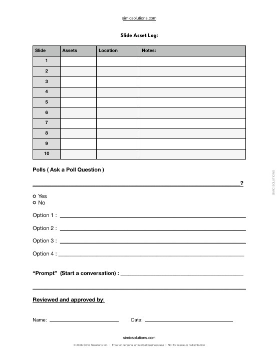 Preview of Slide Asset Log and Engagement Planner