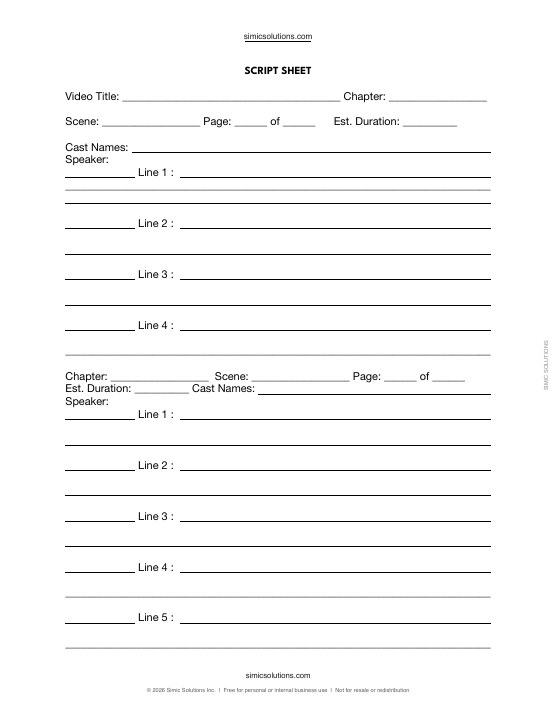 Preview of Video Script Sheet